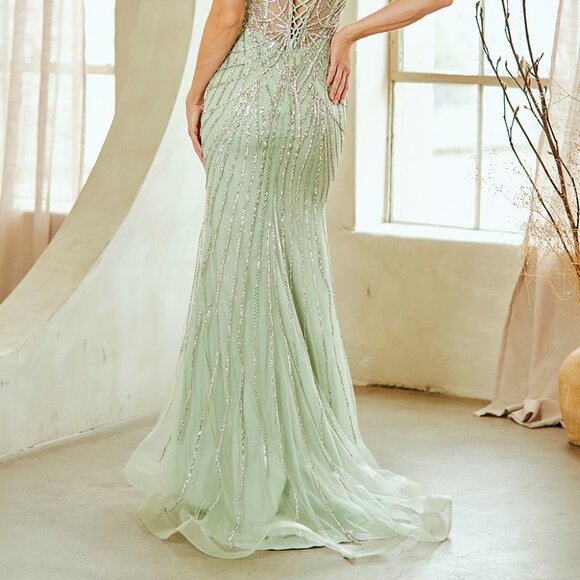 Formal dress.Mauve pink,green,champagne gold.Prom party gala wedding guest gown - Picture 6 of 9